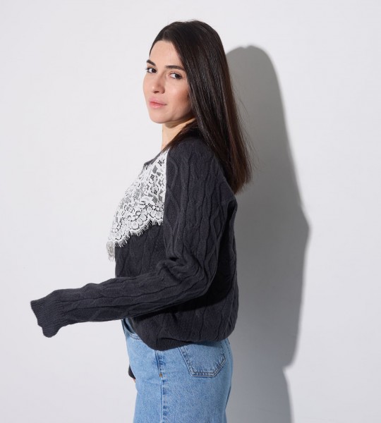 Светр Lace Charm Knit Графіт | Showroom By Nona — зображення 3 Светр Lace Charm Knit Графіт | Showroom By Nona — зображення 3