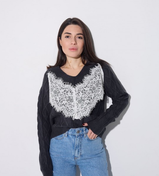 Светр Lace Charm Knit Графіт | Showroom By Nona — зображення 4 Светр Lace Charm Knit Графіт | Showroom By Nona — зображення 4