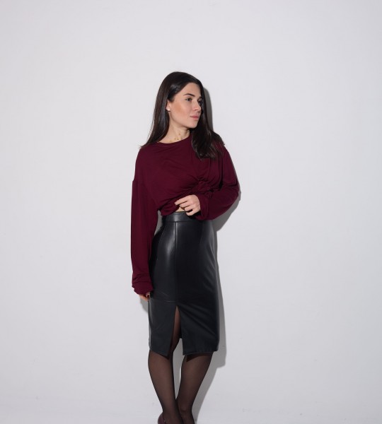 Спідниця Slit Leather Чорна | Showroom By Nona — зображення 2