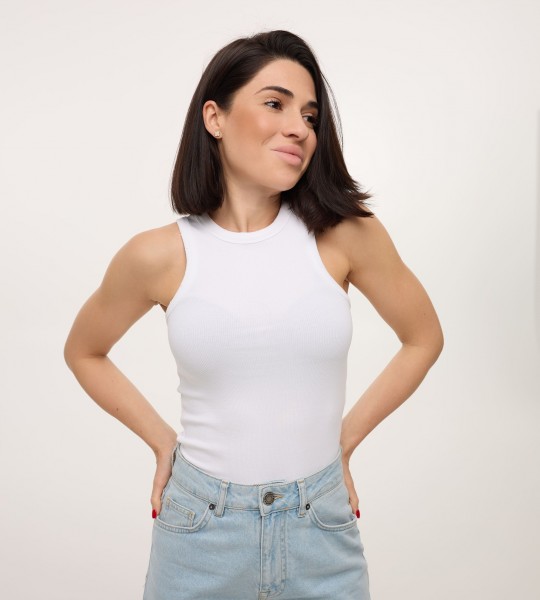 Майка Rib Seamless Highneck Біла | Showroom By Nona — зображення 4