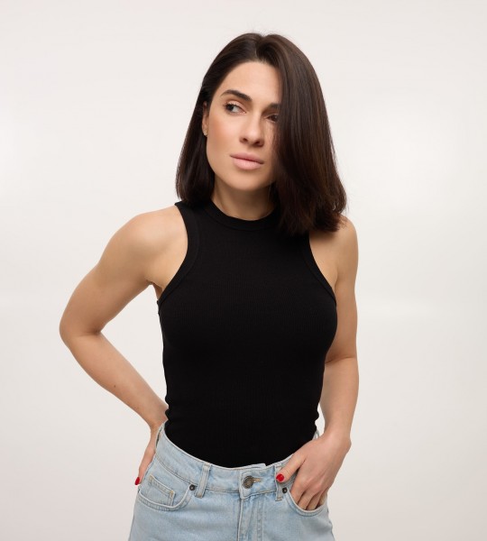 Майка Rib Seamless Highneck Чорна | Showroom By Nona — зображення 4