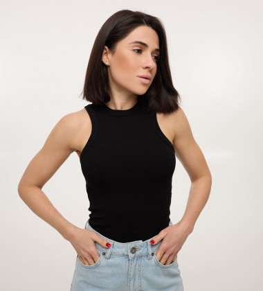 Майка Rib Seamless Highneck Чорна | Showroom By Nona