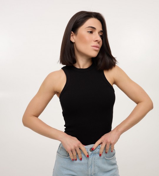 Майка Rib Seamless Highneck Чорна | Showroom By Nona — зображення 2