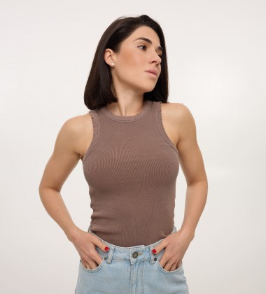 Майка Rib Seamless Highneck Кава | Showroom By Nona — зображення 3