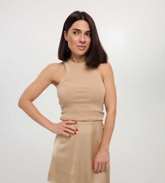 Майка Rib Seamless Highneck Беж | Showroom By Nona — зображення 3