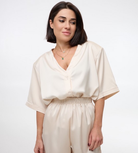 Костюм Silk Flow Молочний | Showroom By Nona — зображення 2