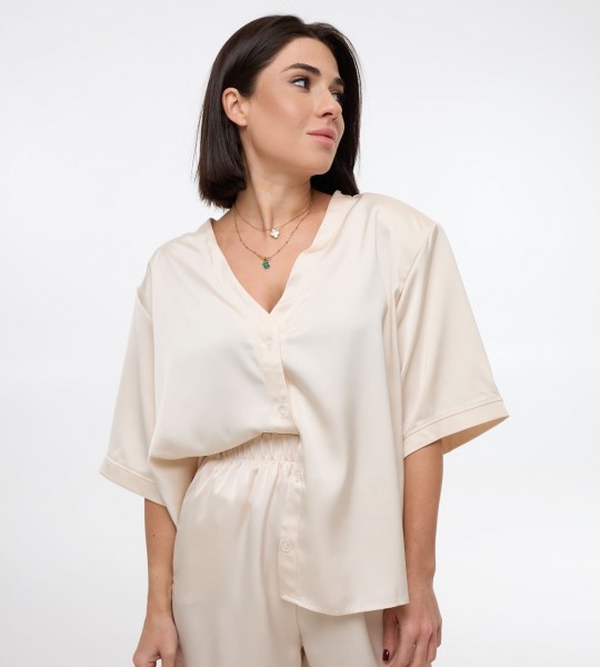 Костюм Silk Flow Молочний | Showroom By Nona — зображення 4