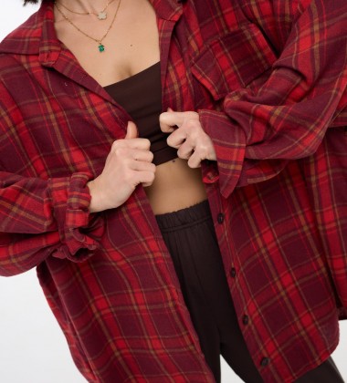 Сорочка Flannel Flow Бордо у клітинку | Showroom By Nona — зображення 3