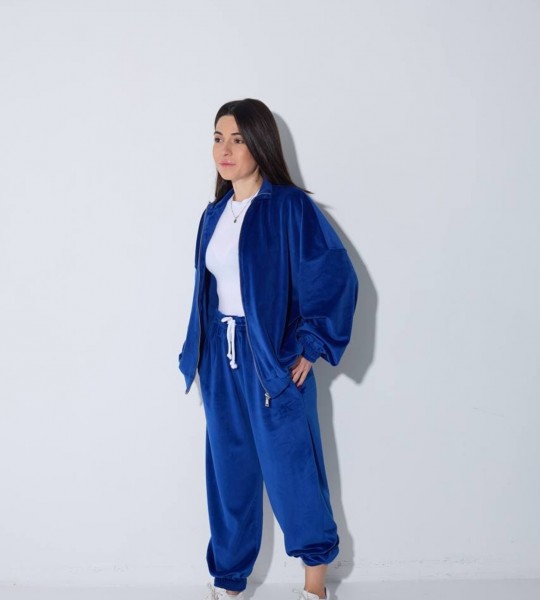 Костюм велюр з резинкою Soft Elegance Синій | Showroom By Nona — зображення 4