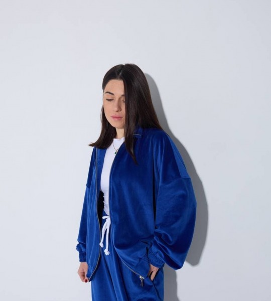 Костюм велюр з резинкою Soft Elegance Синій | Showroom By Nona — зображення 3