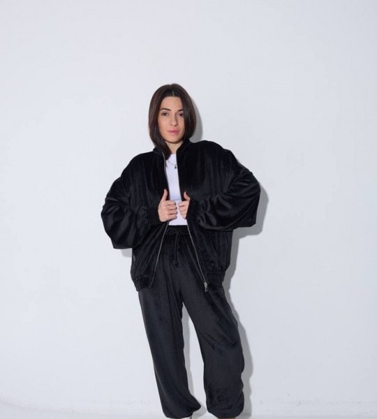 Костюм велюр з резинкою Soft Elegance Чорний | Showroom By Nona — зображення 2