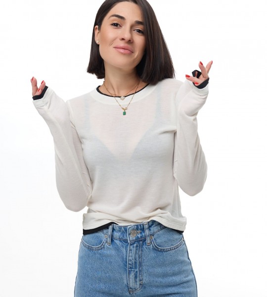 Лонгслів Contrast Edge Білий   | Showroom By Nona — зображення 6