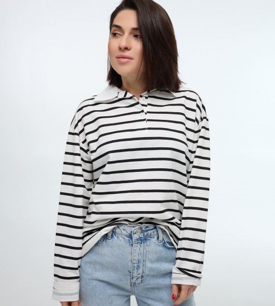 Светр Polo в смужку Чорний  | Showroom By Nona — зображення 3