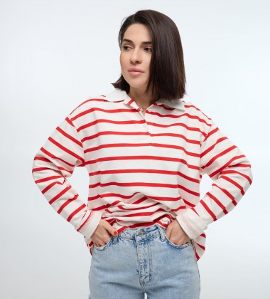 Светр Polo в смужку Червоний | Showroom By Nona — зображення 3
