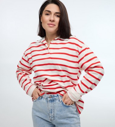 Светр Polo в смужку Червоний | Showroom By Nona — зображення 2