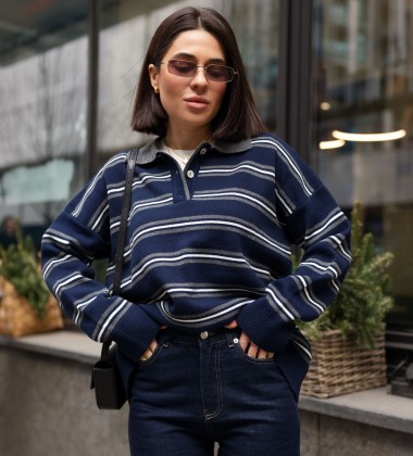 Светр Retro Striped Knit Polo Синій | Showroom By Nona