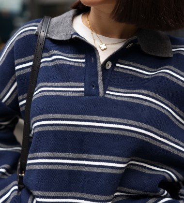 Светр Retro Striped Knit Polo Синій | Showroom By Nona — зображення 3