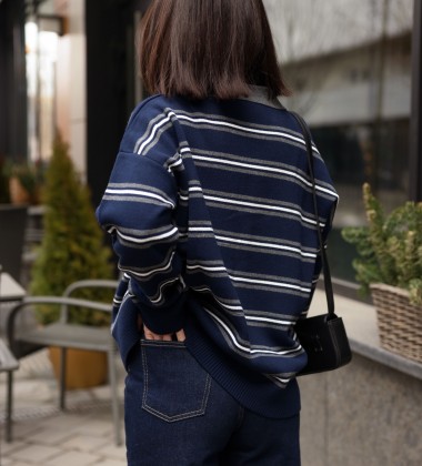 Светр Retro Striped Knit Polo Синій | Showroom By Nona — зображення 2