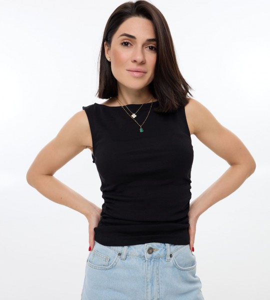 Майка Side Gather Чорна | Showroom By Nona — зображення 3