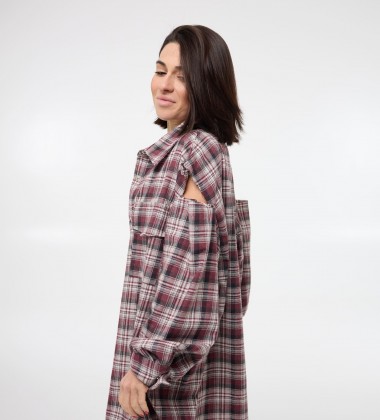 Сорочка в клітинку Shoulder Cut Бордо | Showroom By Nona — зображення 3