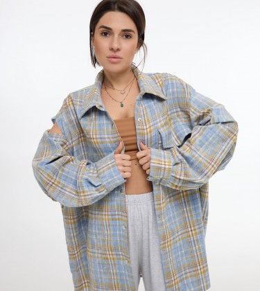 Сорочка в клітинку Shoulder Cut Блакитна 