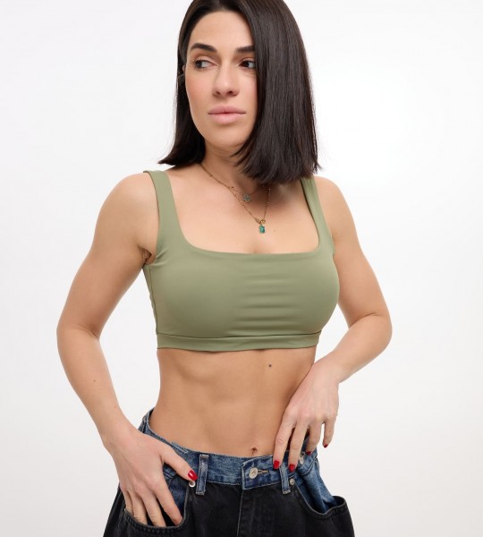 Топ базовий з квадратним вирізом Оливка | Showroom By Nona — зображення 2