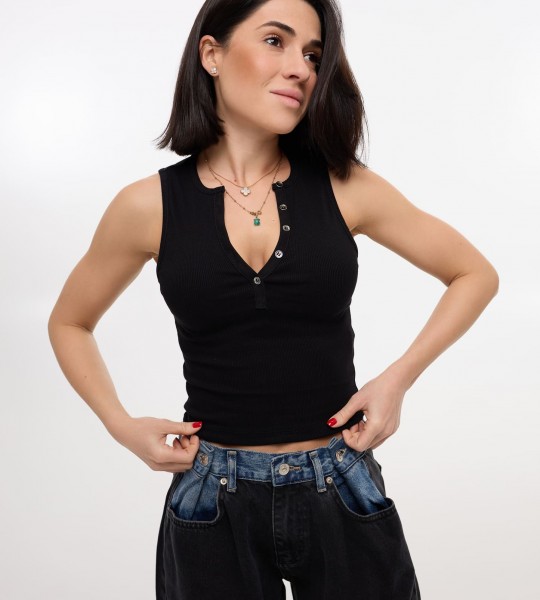 Майка Button Fit Чорна | Showroom By Nona — зображення 2