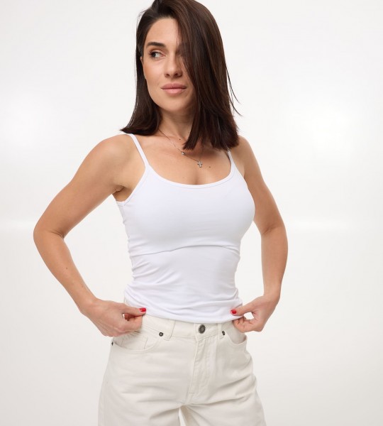 Майка Basic з тонкими бретелями Біла | Showroom By Nona — зображення 2