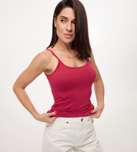 Майка Basic з тонкими бретелями Вишня | Showroom By Nona — зображення 2