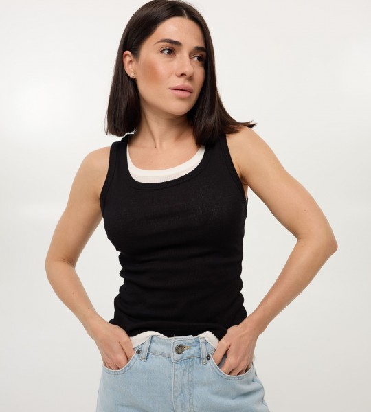 Майка Ribbed Layered Look Чорна