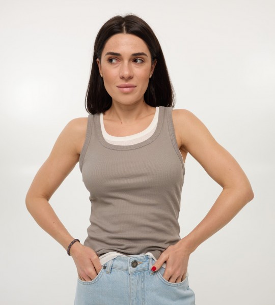 Майка Ribbed Layered Look Сіра