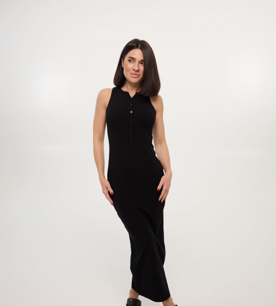 Сукня Ribbed Button Midi Чорна