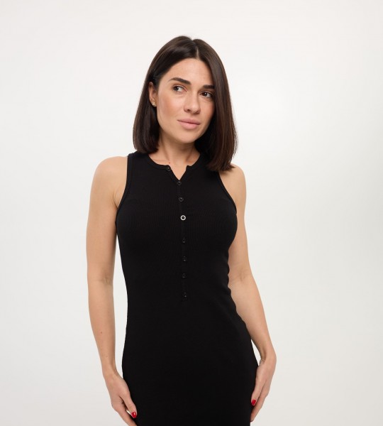 Сукня Ribbed Button Midi Чорна | Showroom By Nona — зображення 3