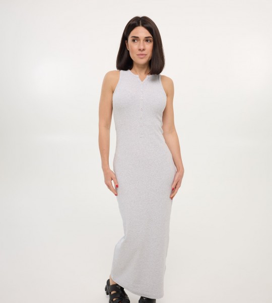 Сукня Ribbed Button Midi Сіра