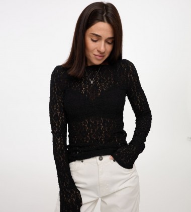 Лонгслів Lace Чорний | Showroom By Nona — зображення 2