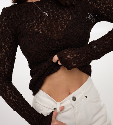 Лонгслів Lace Шоколад | Showroom By Nona — зображення 3