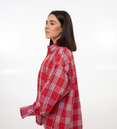 Сорочка Oversize з асиметричним розрізом Червона | Showroom By Nona — зображення 5