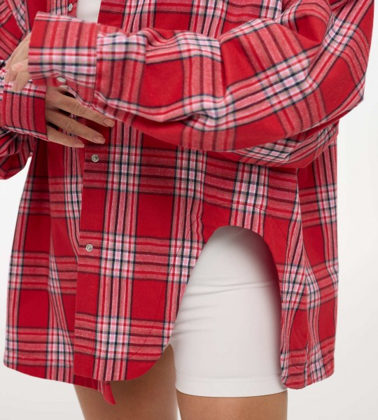 Сорочка Oversize з асиметричним розрізом Червона | Showroom By Nona — зображення 2