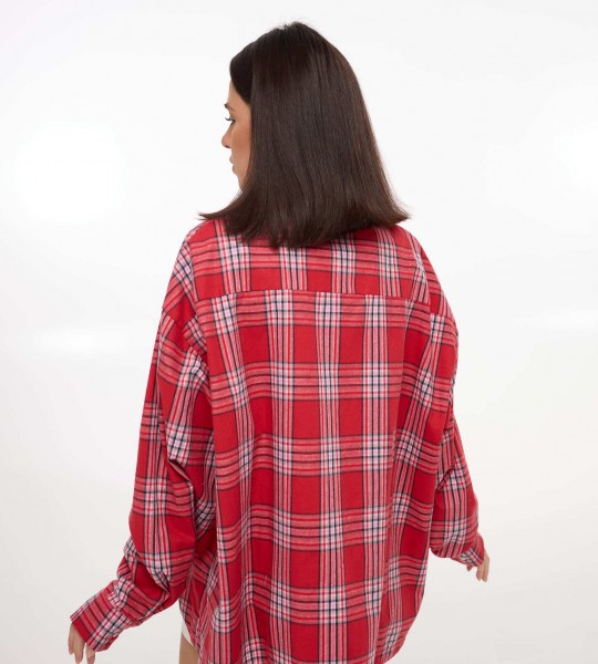Сорочка Oversize з асиметричним розрізом Червона | Showroom By Nona — зображення 4