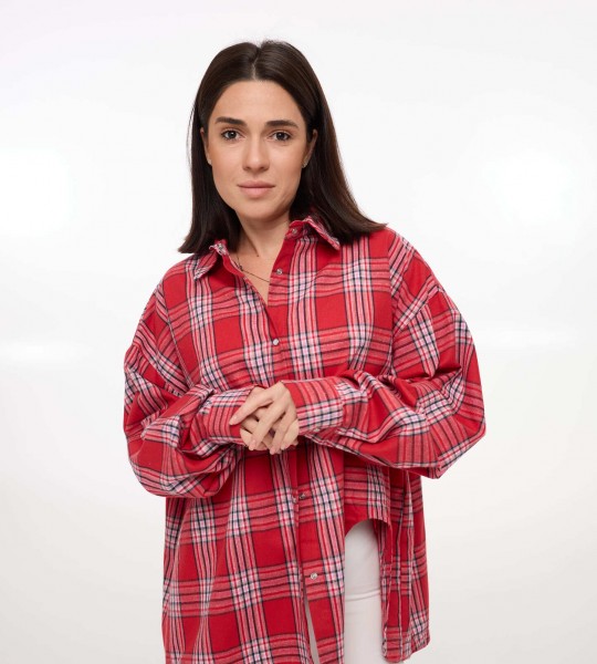 Сорочка Oversize з асиметричним розрізом Червона