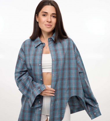 Сорочка Oversize з асиметричним розрізом Джинс | Showroom By Nona — зображення 4