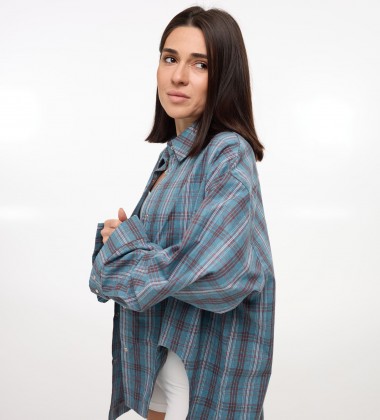 Сорочка Oversize з асиметричним розрізом Джинс | Showroom By Nona — зображення 3