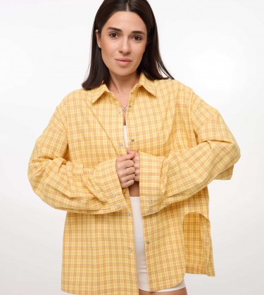 Сорочка Oversize з асиметричним розрізом Жовта