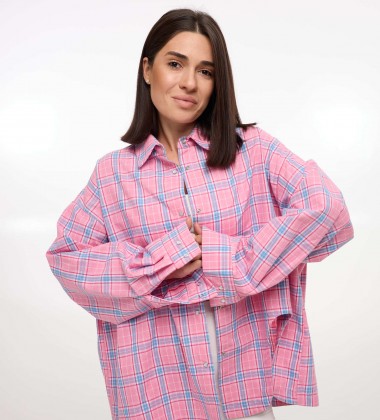Сорочка Oversize з асиметричним розрізом Рожева | Showroom By Nona