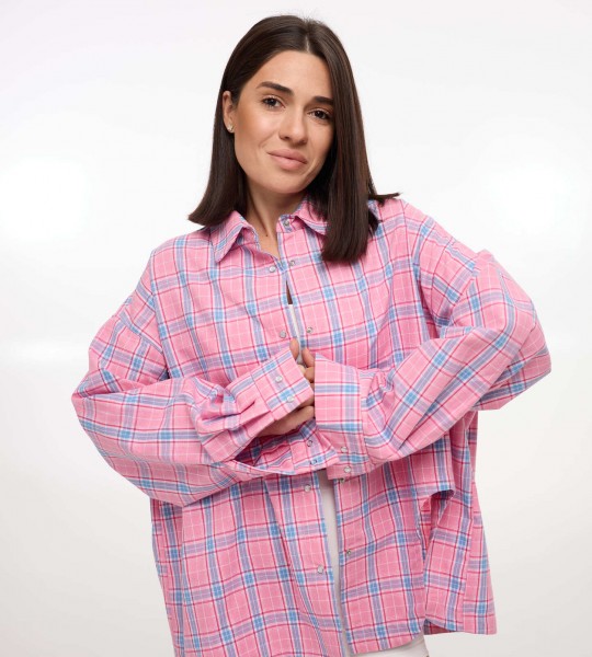 Сорочка Oversize з асиметричним розрізом Рожева