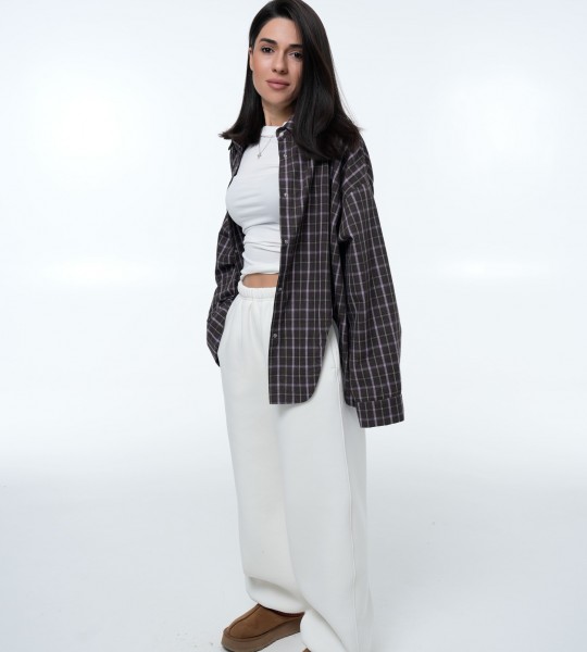 Сорочка Oversize з асиметричним розрізом Brown Lavender Check | Showroom By Nona — зображення 5