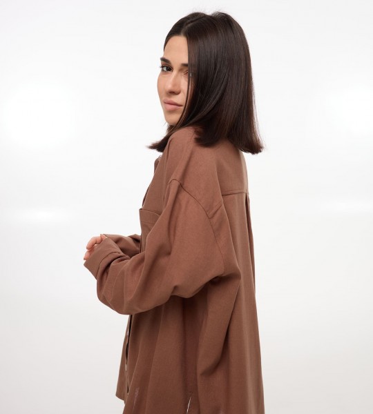 Сорочка Oversize з льону Шоколад | Showroom By Nona — зображення 2