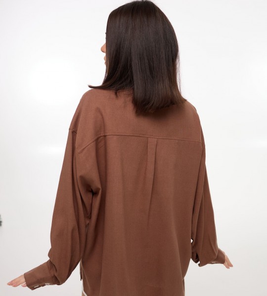Сорочка Oversize з льону Шоколад | Showroom By Nona — зображення 3