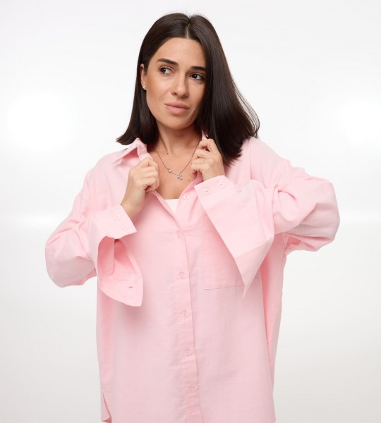 Сорочка Oversize з льону Рожева