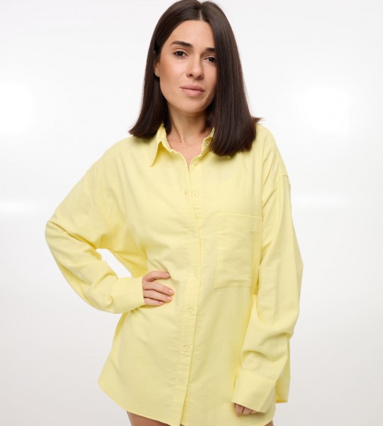 Сорочка Oversize з льону Жовта | Showroom By Nona — зображення 2